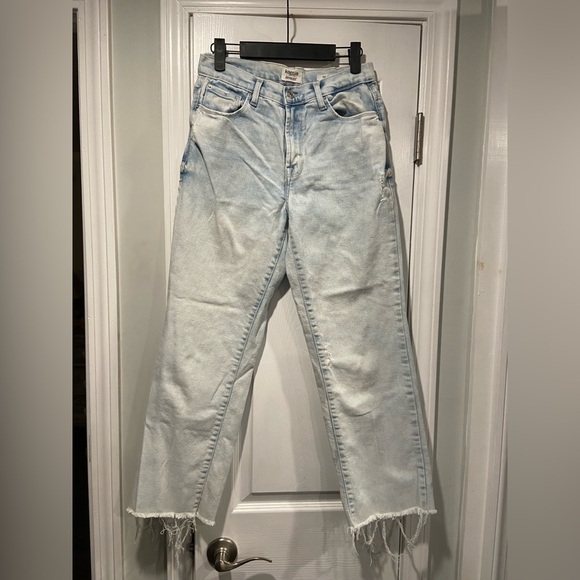 Kensie Denim - Kensie Size 4 Straight Leg High Rise Slim Fit Light Wash Raw Hem Denim Jeans